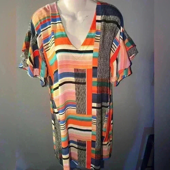 Uncle Frank Multicolor Geometric Short Casual Dress, M - Picture 1 of 8
